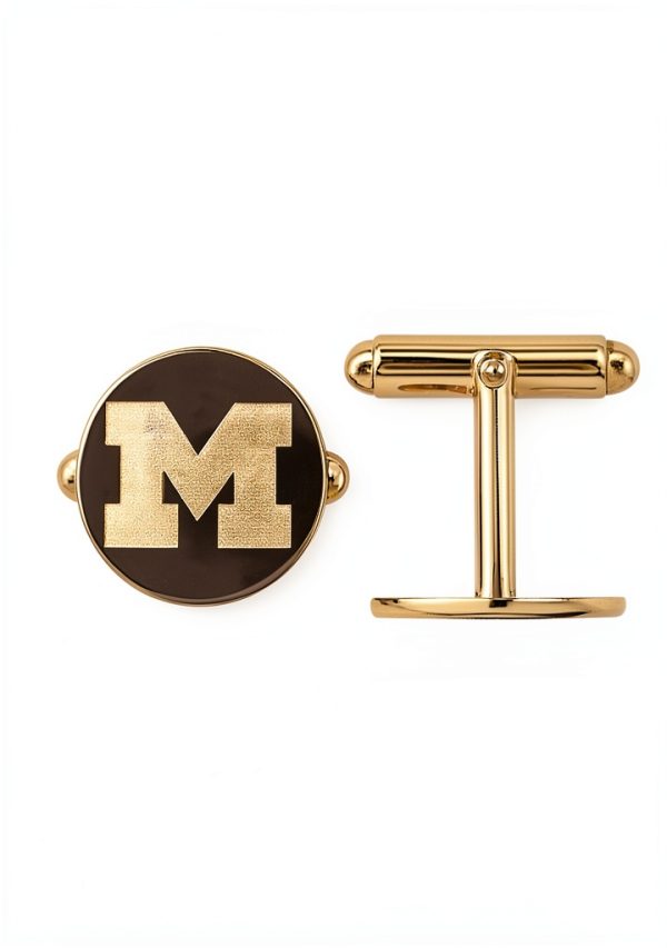 Michigan Cuff Links Gold Plated by LogoArt 15mm Silver Finish-1