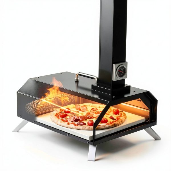 Christmas Gifts Pizza Oven Outdoor 12" Portable Pellet Pizza Stove Wood Fired Stainless Steel Pizza Maker for Backyard or Outside Camping With a Thermometer,a Carry Bag and a Cutter-5