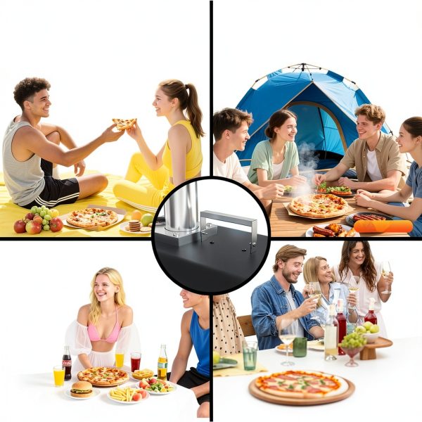 12 inch Outdoor Pizza Oven, Wood Pellet Pizza Ovens with 360° Rotating Pizza Stone, Outside Portable Pizza Stove, Tabletop Pizza Oven for Backyard, Camping, Patio, black-6