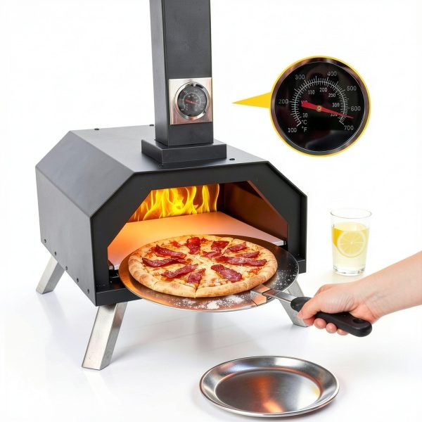 Christmas Gifts Pizza Oven Outdoor 12" Portable Pellet Pizza Stove Wood Fired Stainless Steel Pizza Maker for Backyard or Outside Camping With a Thermometer,a Carry Bag and a Cutter-3