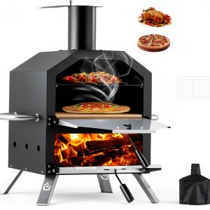 Wood Fired Pizza Maker PIZZELLO 2-Layer 26-Inch with Stone & Cover-0