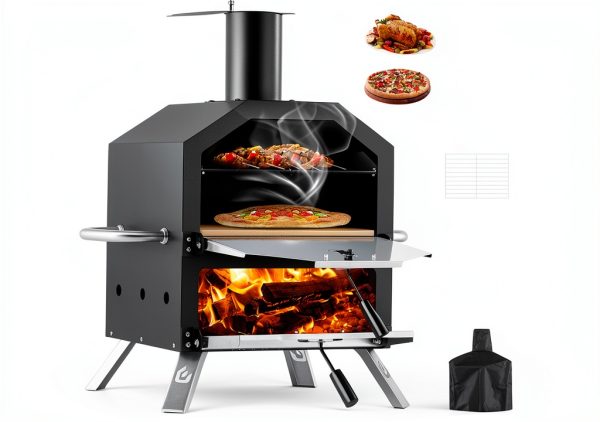 Wood Fired Pizza Maker PIZZELLO 2-Layer 26-Inch with Stone & Cover-0