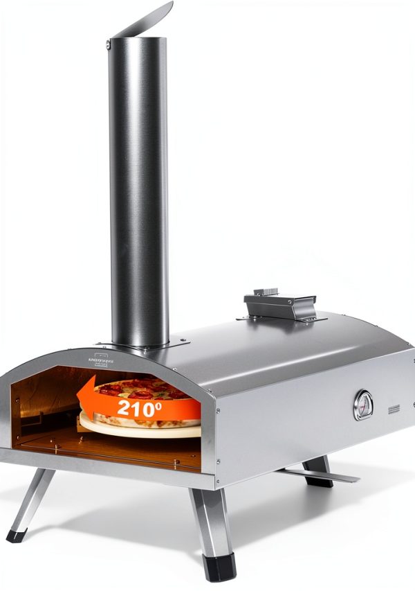 G-HWPON001, Rotatable Wood Fired Pizza Oven-12 inch, Silver-0
