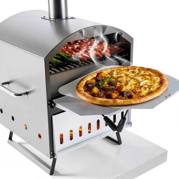Giantex Wood Fired Outdoor Pizza Oven with 16-Inch Pizza Stone, 2-Layer Cooking Space, Portable Pizza Maker for Backyard, Camping & BBQ, Foldable Legs, Charcoal & Wood Burning Grill-1