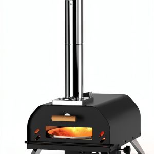 12 inch Outdoor Pizza Oven, Wood Pellet Pizza Ovens with 360° Rotating Pizza Stone, Outside Portable Pizza Stove, Tabletop Pizza Oven for Backyard, Camping, Patio, black-0