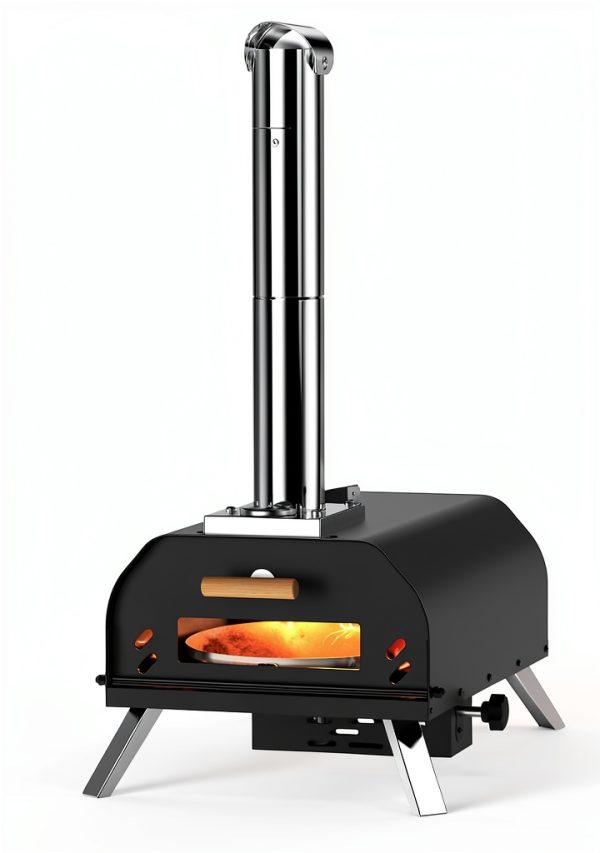 12 inch Outdoor Pizza Oven, Wood Pellet Pizza Ovens with 360° Rotating Pizza Stone, Outside Portable Pizza Stove, Tabletop Pizza Oven for Backyard, Camping, Patio, black-0
