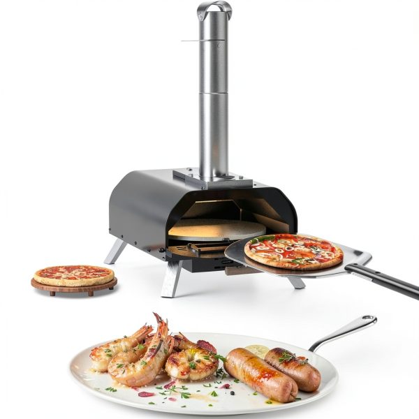 12 inch Outdoor Pizza Oven, Wood Pellet Pizza Ovens with 360° Rotating Pizza Stone, Outside Portable Pizza Stove, Tabletop Pizza Oven for Backyard, Camping, Patio, black-7