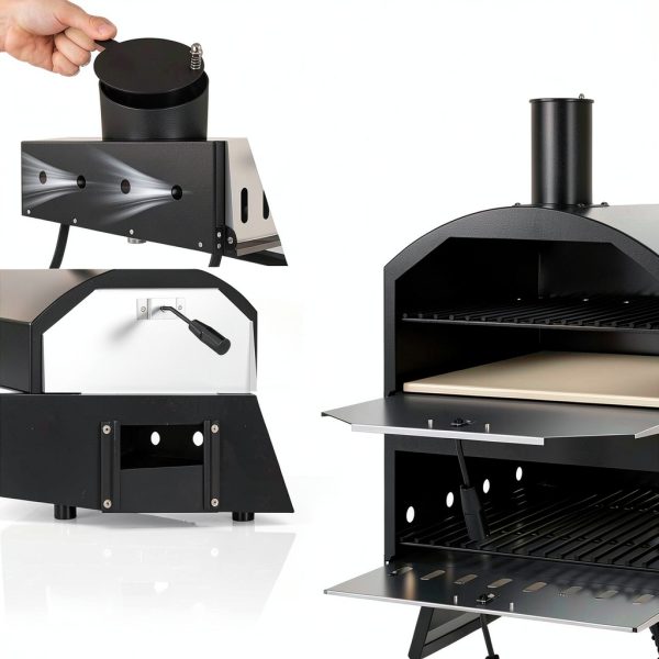 Giantex Wood Fired Outdoor Pizza Oven with 16-Inch Pizza Stone, 2-Layer Cooking Space, Portable Pizza Maker for Backyard, Camping & BBQ, Foldable Legs, Charcoal & Wood Burning Grill-5