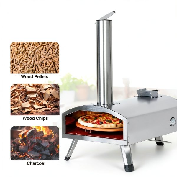 G-HWPON001, Rotatable Wood Fired Pizza Oven-12 inch, Silver-4