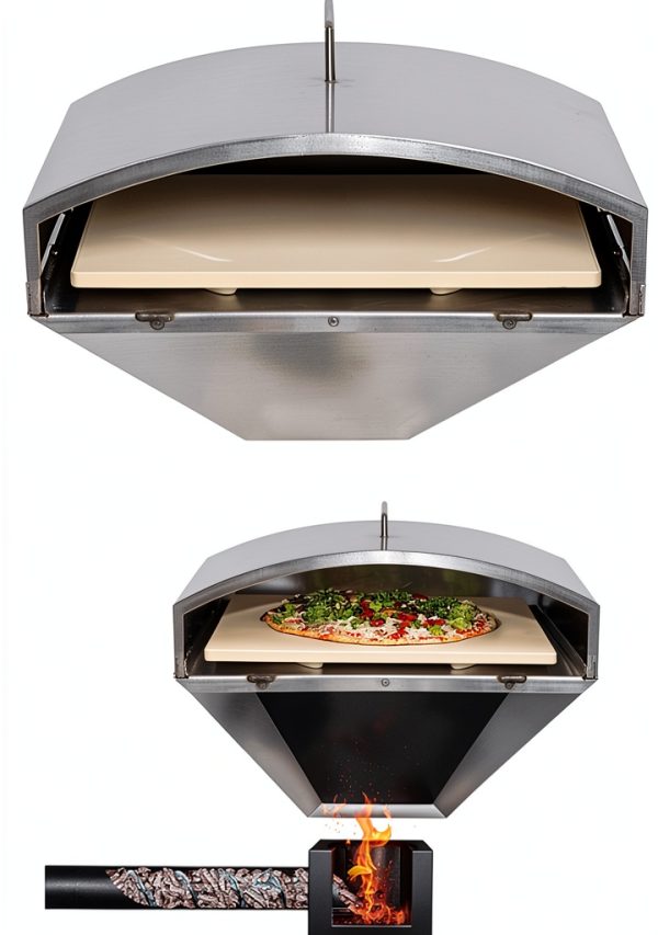 Green Mountain Grills Wood-Fired Steel Pizza Oven Attachment Accessory for Daniel Boone/Jim Bowie Model Grills with Square Pizza Stone, Silver-2