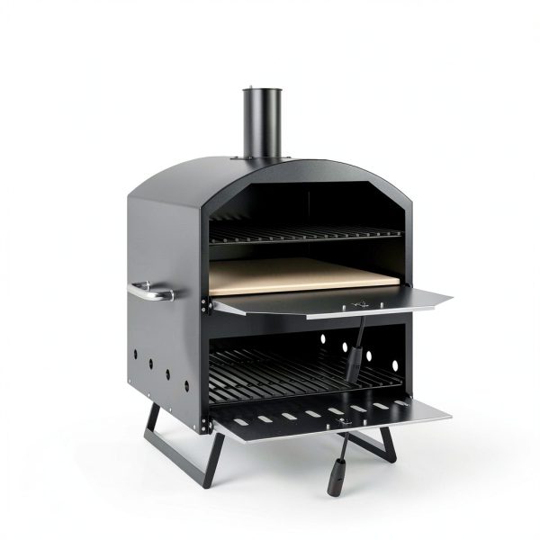 Giantex Wood Fired Outdoor Pizza Oven with 16-Inch Pizza Stone, 2-Layer Cooking Space, Portable Pizza Maker for Backyard, Camping & BBQ, Foldable Legs, Charcoal & Wood Burning Grill-8