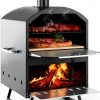 Giantex Wood Fired Outdoor Pizza Oven with 16-Inch Pizza Stone, 2-Layer Cooking Space, Portable Pizza Maker for Backyard, Camping & BBQ, Foldable Legs, Charcoal & Wood Burning Grill-0