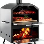 Giantex Wood Fired Outdoor Pizza Oven with 16-Inch Pizza Stone, 2-Layer Cooking Space, Portable Pizza Maker for Backyard, Camping & BBQ, Foldable Legs, Charcoal & Wood Burning Grill-0