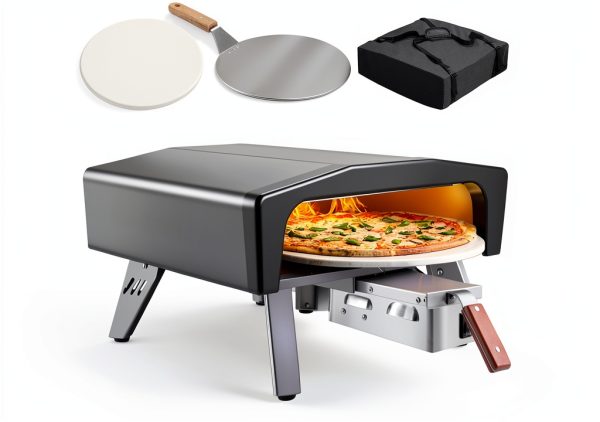 Outdoor Gas Pizza Oven MELLCOM XW00399SR 20" with 360° Rotating Stone-0