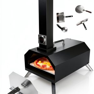 Christmas Gifts Pizza Oven Outdoor 12" Portable Pellet Pizza Stove Wood Fired Stainless Steel Pizza Maker for Backyard or Outside Camping With a Thermometer,a Carry Bag and a Cutter-0