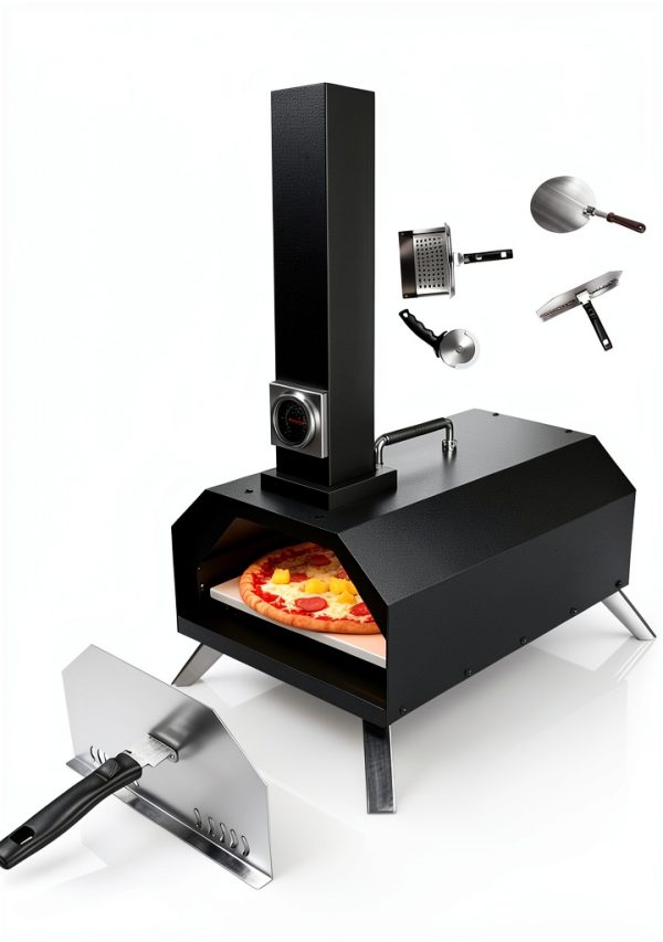 Christmas Gifts Pizza Oven Outdoor 12" Portable Pellet Pizza Stove Wood Fired Stainless Steel Pizza Maker for Backyard or Outside Camping With a Thermometer,a Carry Bag and a Cutter-0
