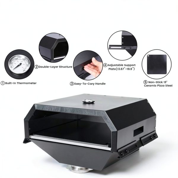 Pizza Oven Attachment Hisencn Grill Detachable Adjustable 13x13 Steel-3