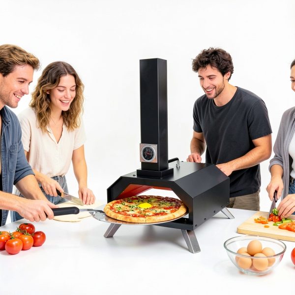 Christmas Gifts Pizza Oven Outdoor 12" Portable Pellet Pizza Stove Wood Fired Stainless Steel Pizza Maker for Backyard or Outside Camping With a Thermometer,a Carry Bag and a Cutter-2