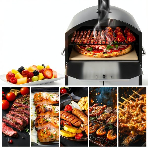 Giantex Wood Fired Outdoor Pizza Oven with 16-Inch Pizza Stone, 2-Layer Cooking Space, Portable Pizza Maker for Backyard, Camping & BBQ, Foldable Legs, Charcoal & Wood Burning Grill-4